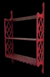 lot 130 image: Vintage Red Chippendale Style Wall Shelf