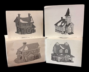 lot 157 image: Department 56 Heritage Viliage Collection New Englad Villiage Series Sleepy Hallow Church, Bluebird Seed & Bulb, Ichabod Cranes Cottage and More