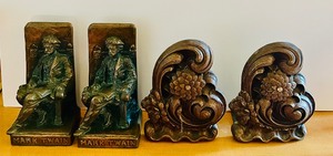 lot 102 image: Mark Twain Bookends and Vintage Syroco Wood Bookends