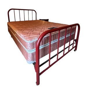 lot 78 image: Vintage Red Metal Full  Queen Headboard and Footboard