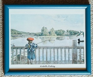 lot 63 image: Petite Framed Print Lisbeth Fishing by Swedish artist Carl Larsson