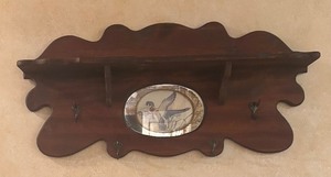 lot 185 image: Vintage Scalloped Wall Mirror Shelf with Hooks
