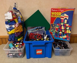 lot 256 image: Melissa and Doug Wood Blocks, Legos, Cars, Trucks, Motorcycles and More