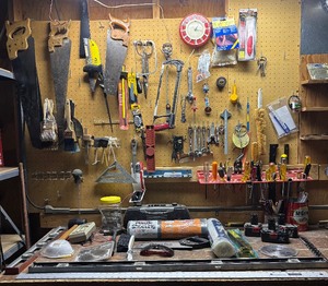 lot 296 image: Large Assortment of Tools including Saws, Screwdrivers, Levels, Wrenches, Paint Brushes and More