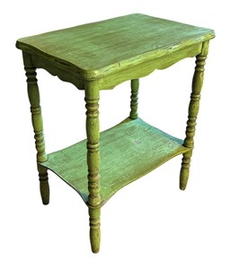 lot 312 image: Vintage Green Painted Vintage Two Tiered Accent Table