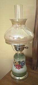 lot 320 image: Vintage Electrified Glass Oil Lamp with Floral Design