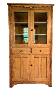 lot 2 image: Antique Wooden Display Cupboard with Glass Doors