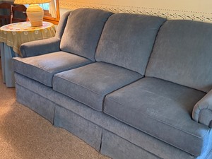 lot 8 image: England Co Blue Upholstered Sofa in Very Good Condition