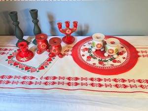 lot 218 image: Swedish Collection of Candle Holders and Table Runner