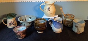 lot 361 image: Artisan Pottery Collection with Mugs, Bowls, and Jar - Set of 8