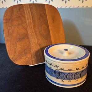 lot 365 image: Vintage Swedish Covered Dish and Wooden Trivet