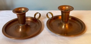 lot 262 image: Pair of Vintage Danish Copper Candle Holders, 2.75