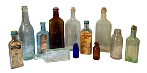 lot 263 image: Collection of 12 Vintage Apothecary and Medicine Glass Bottles