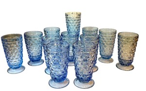lot 270 image: Set of 12 Indiana Glass Whitehall Blue Ice Tea Footed Tumblers