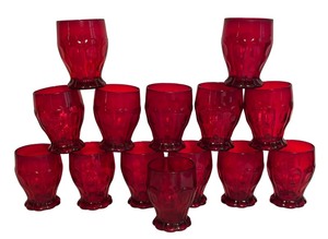 lot 345 image: Set of 14 Vintage Fenton Thumbprint Ruby Red Tumblers, 4
