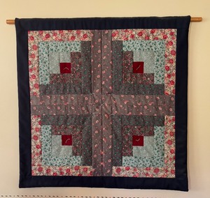 lot 348 image: Handcrafted Patchwork Quilt 32 x 32 with Floral and Geometric Design