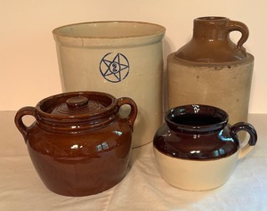 lot 381 image: Collection of Antique Stoneware Crocks and Jugs including Antique Blue Star Two Gallon Crock