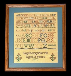 lot 383 image: Vintage 1873 Alphabet Sampler by Ingeborg Sharvik