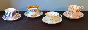 lot 389 image: Set of 4 Vintage Teacups and Saucers by Rosina, Tuscan, Bl Aster, and Porland