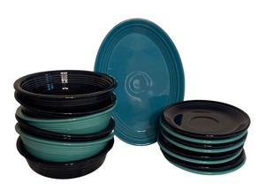 lot 399 image: Assorted Fiesta Dinnerware Pieces in Teal and Dark Blue