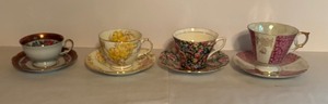 lot 429 image: Set of 4 Vintage Bone China Tea Cups with Saucers from England and Poland