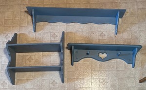 lot 432 image: Set of Three Vintage Wooden Blue Painted Wall Shelves