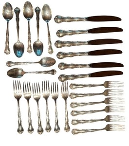 lot 10D image: Gorham Sterling Silver Flatware Set in Rondo Pattern - 24 Pieces