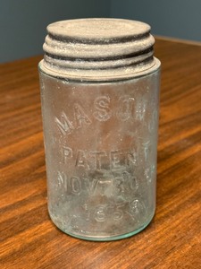 lot 20CC image: Vintage Masons Patent Nov 30th 1858 Glass Jar