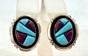 lot 31J image: Sterling Silver Earrings with Turquoise Inlay, .75 Inch