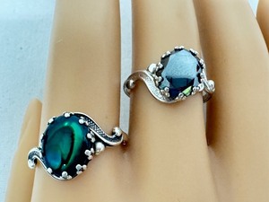 lot 38J image: Set of 2 Sterling Silver Rings with Gemstones, Sizes 6.5 and 7.5