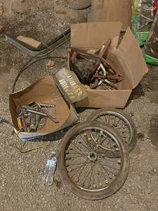 lot 168 image: Lot of Vintage Bicycle Parts Including USA Huffman Frame and Wheels