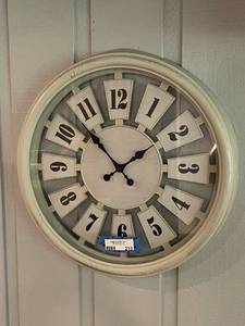 lot 213 image: Vintage Style Wall Clock with Distressed Cream Finish
