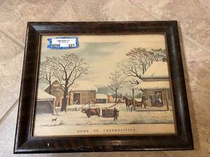 lot 227 image: Vintage Framed Print Home to Thanksgiving by Currier & Ives