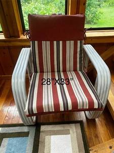 lot 5 image: Cane Furniture Set with Loveseat, Chair, and Table