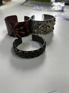 lot 8 image: Set of 3 Vintage Cuff Bracelets with Decorative Designs
