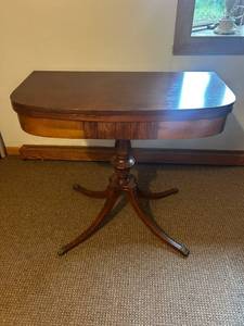 lot 9 image: Antique Flip Top Parlor Table with Hidden Storage and Carved Pedestal Base