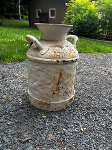 lot 34 image: Vintage Metal Milk Churn with Rusted Patina