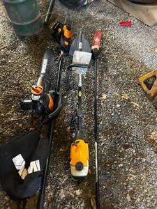 lot 51 image: Poulan Pro High Output Engine Trimmer, WORX Blower, and Chainsaw Kit