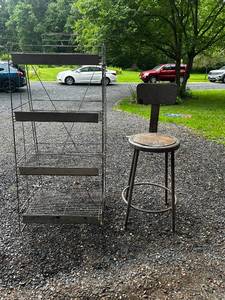 lot 59 image: Metal Display Rack and Industrial Stool Set