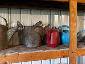 lot 74 image: Collection of Vintage Metal and Plastic Watering Cans