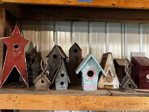 lot 78 image: Collection of 9 Decorative Birdhouses including Star-Shaped and Mosaic Design