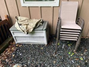 lot 91 image: Set of 6 Outdoor Patio Chairs with Storage Box