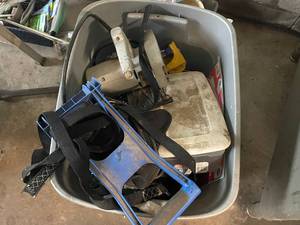 lot 110 image: Assorted Workshop Tools and Supplies in Storage Bin