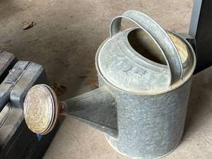 lot 130 image: Vintage Galvanized Metal Watering Can with Rose Head