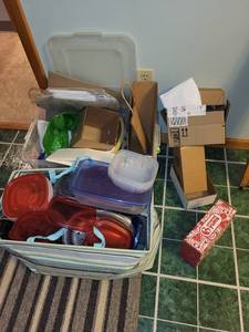 lot 268 image: Collection of Plastic Storage Containers and Cardboard Boxes