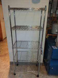 lot 283 image: Set of 2 Heavy-Duty Chrome Wire Shelving Units on Wheels
