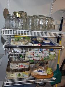 lot 292 image: Collection of Mason Jars with Lids and Canning Supplies