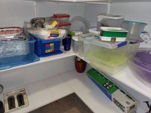 lot 300 image: Assorted Kitchenware Collection Including Storage Containers and Baking Supplies
