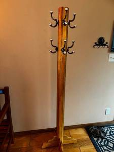 lot 401 image: Wooden Coat Rack with Iron Hooks