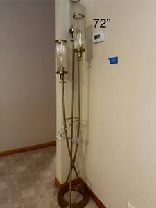 lot 407 image: 72 Gold Brass Floor Lamp with 3 Glass Shades